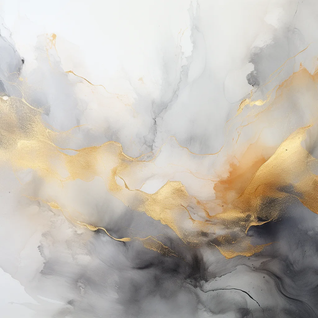 Abstrakte Arbeit „Goldnebel“, weiche Landschaft in Sandtönen