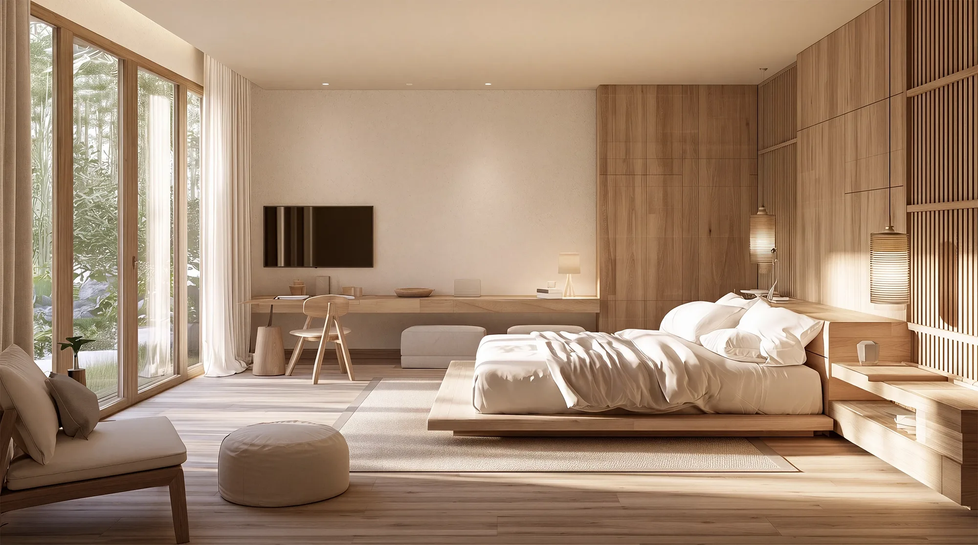 Abstraktes Wandbild neben dem Fernseher in einem Hotelzimmer